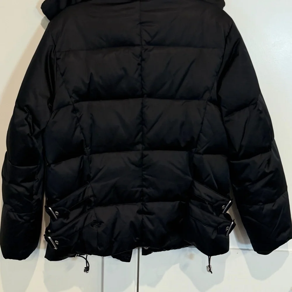 BOGNER Women's Moto Style Puffer Jacket Black Size US 10 With Buckle Details EUC
